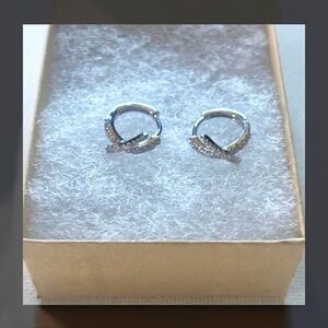Sterling Silver CZ Pave Huggie Hoop Earrings
